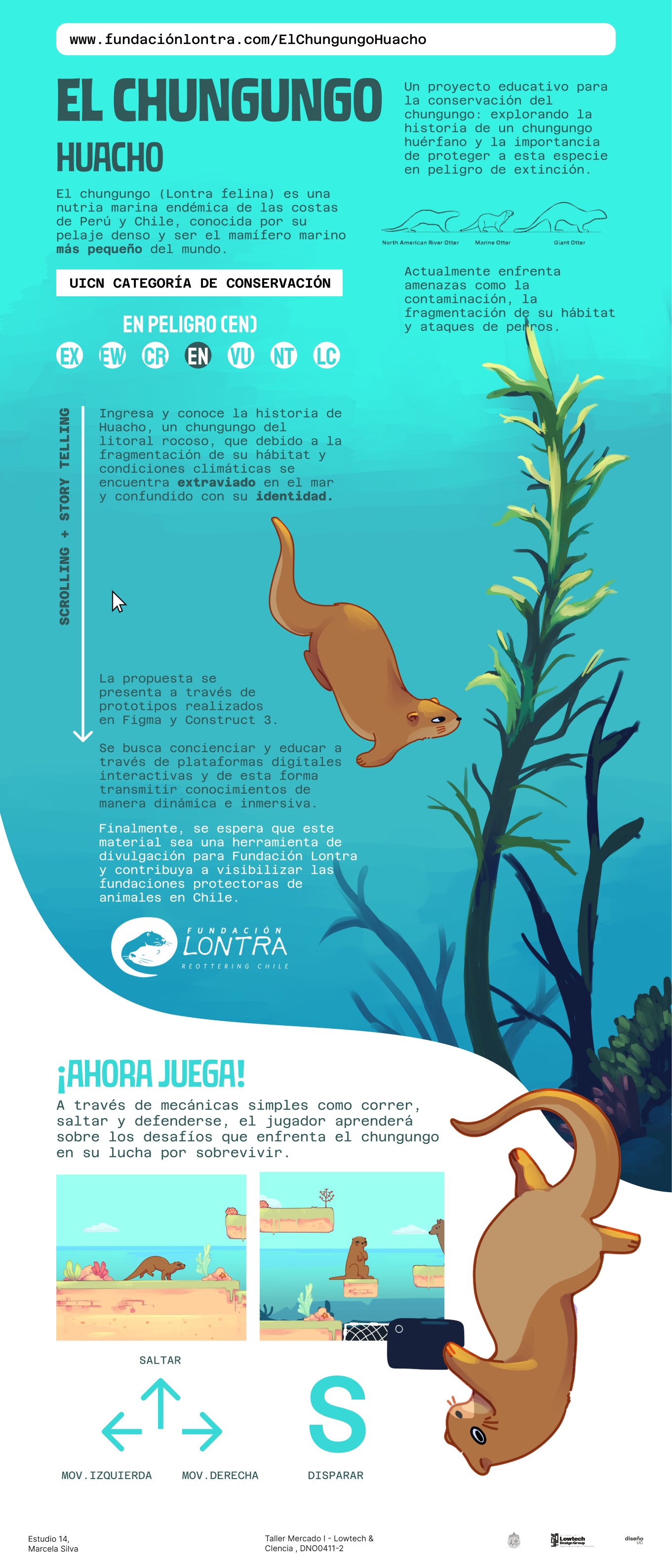 Lámina vertical del relato digital: especie en peligro, scrolling y juego.